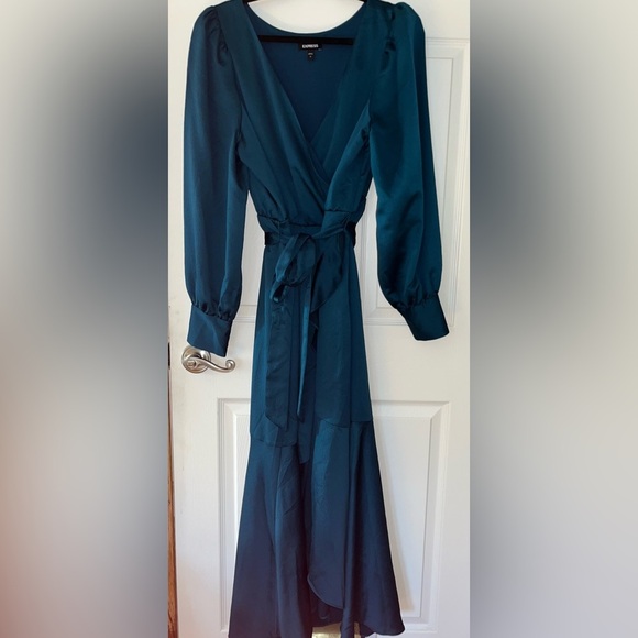 Express Deep Teal Long Sleeve Wrap Dress Dress XL - Picture 4 of 8